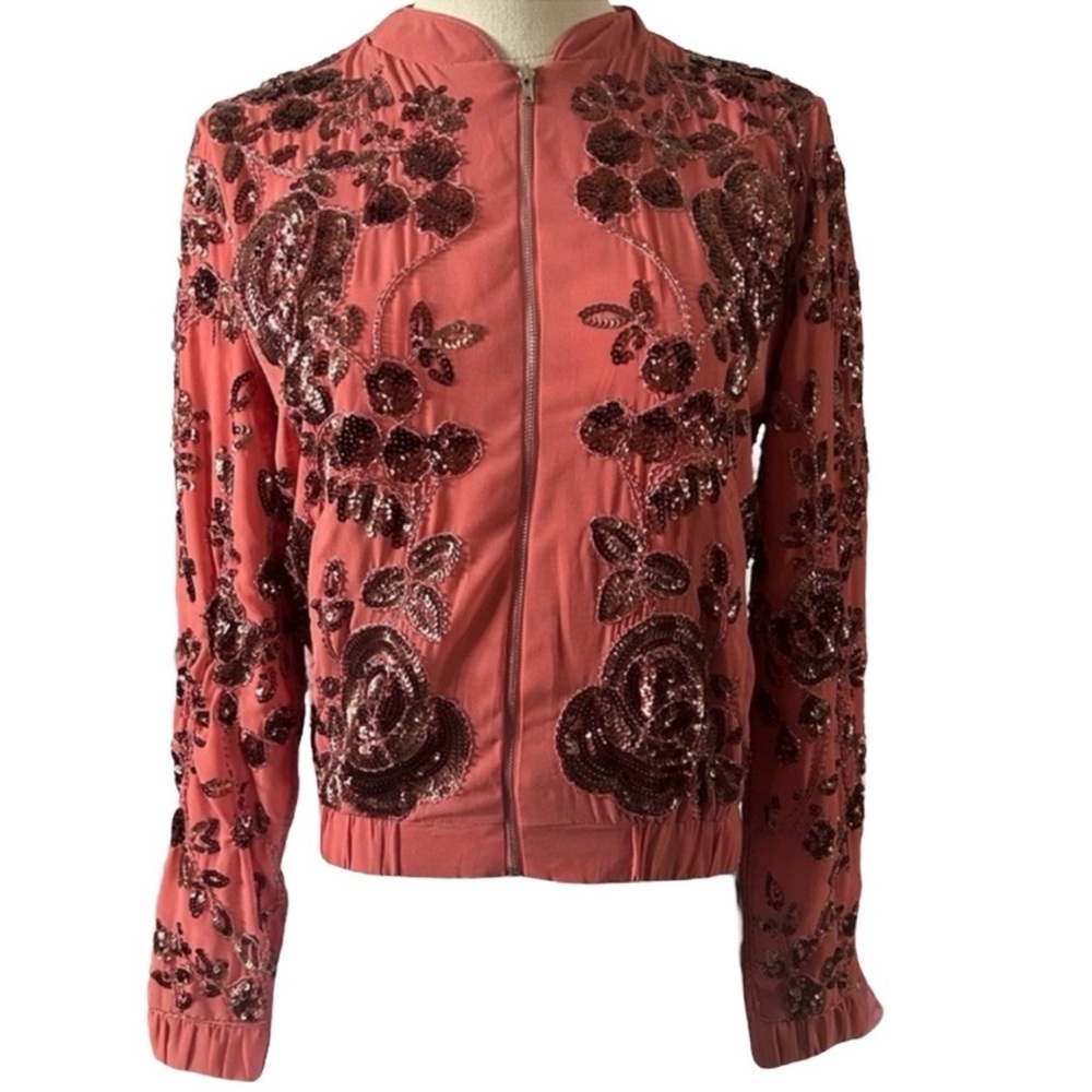 NWOT VERY COOL Endless Rose sequin Rose Bomber Jacket. - Picture 3 of 11